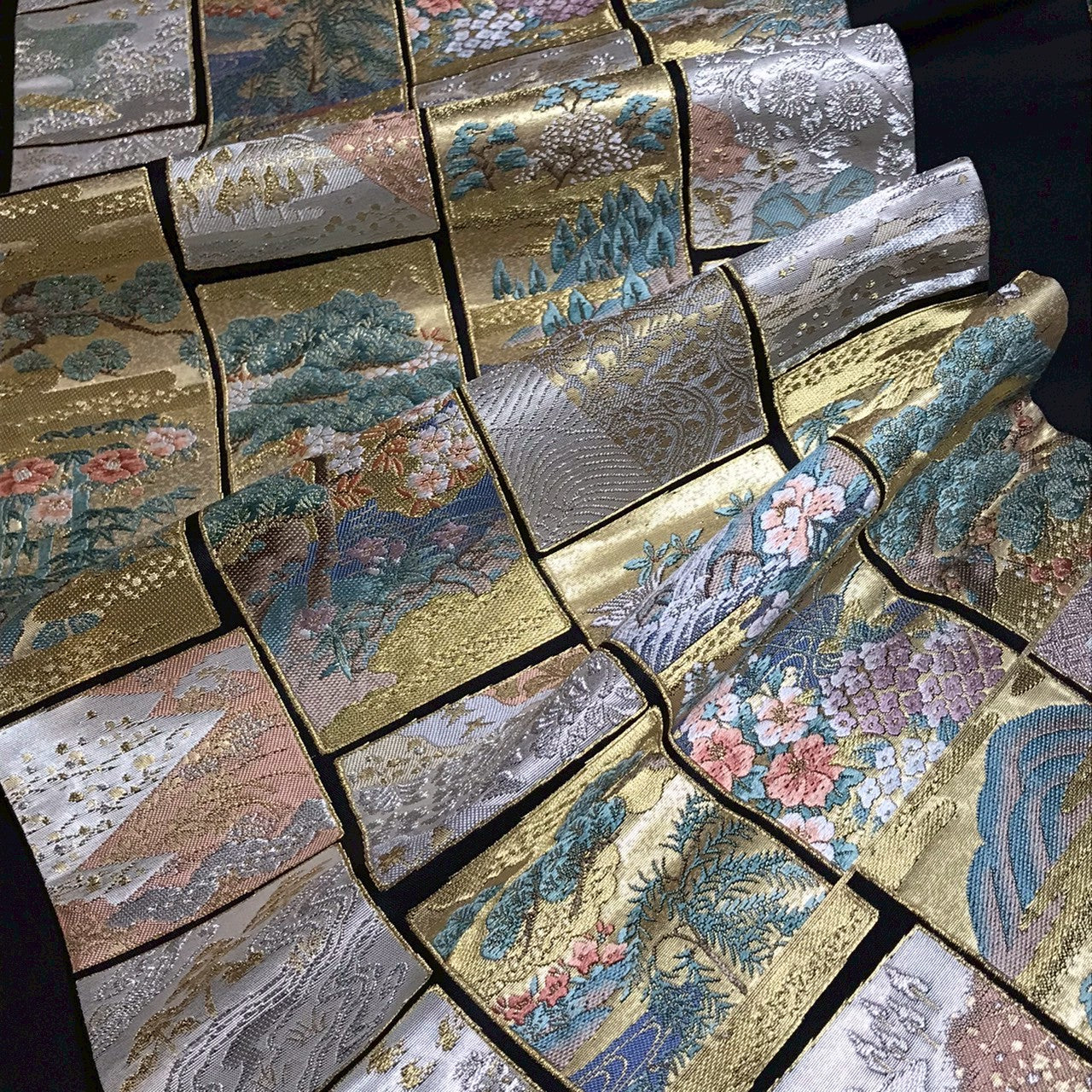 7086# Japanese Vintage Fukuro Obi Belt Kimono Fabric Silk Traditional Black