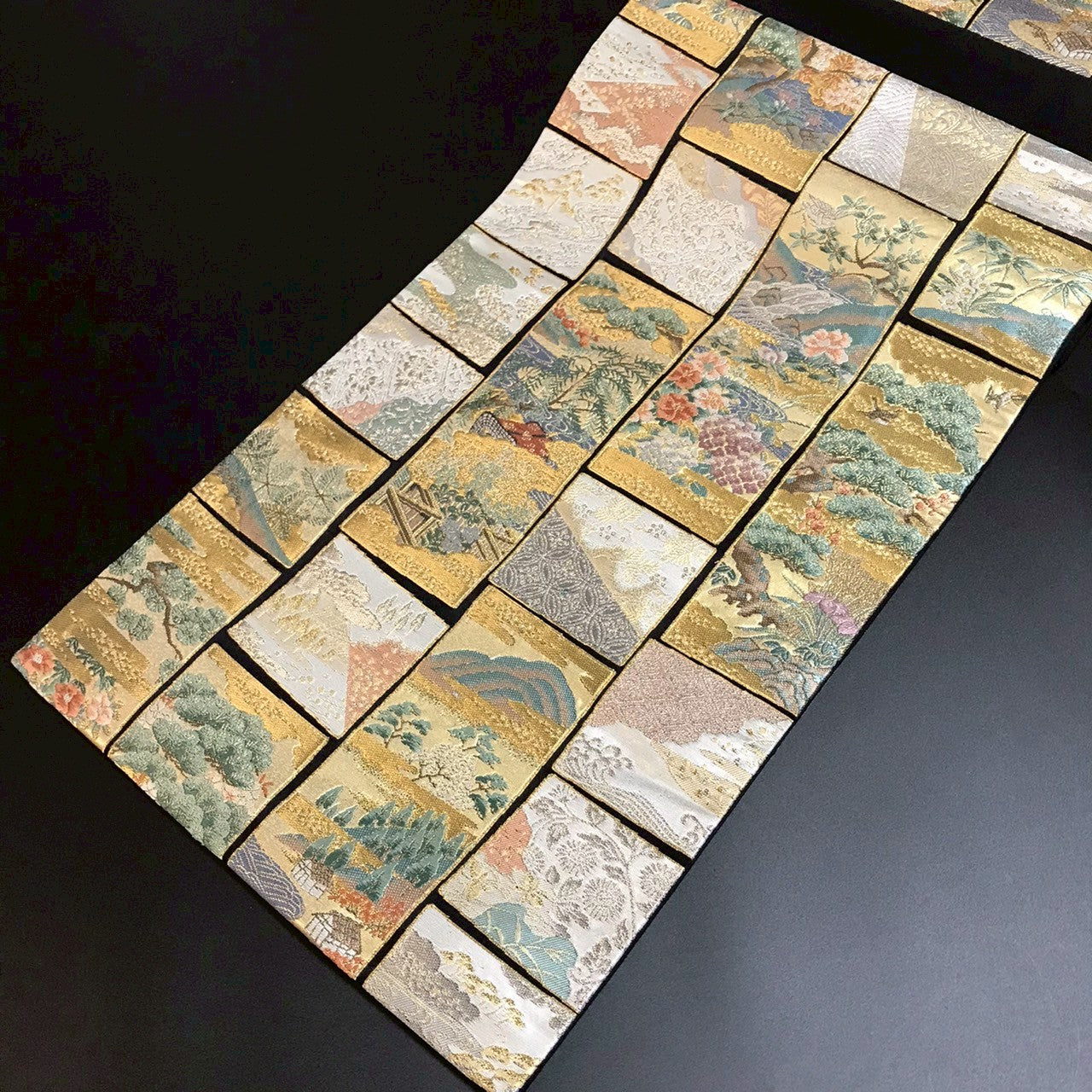 7086# Japanese Vintage Fukuro Obi Belt Kimono Fabric Silk Traditional Black