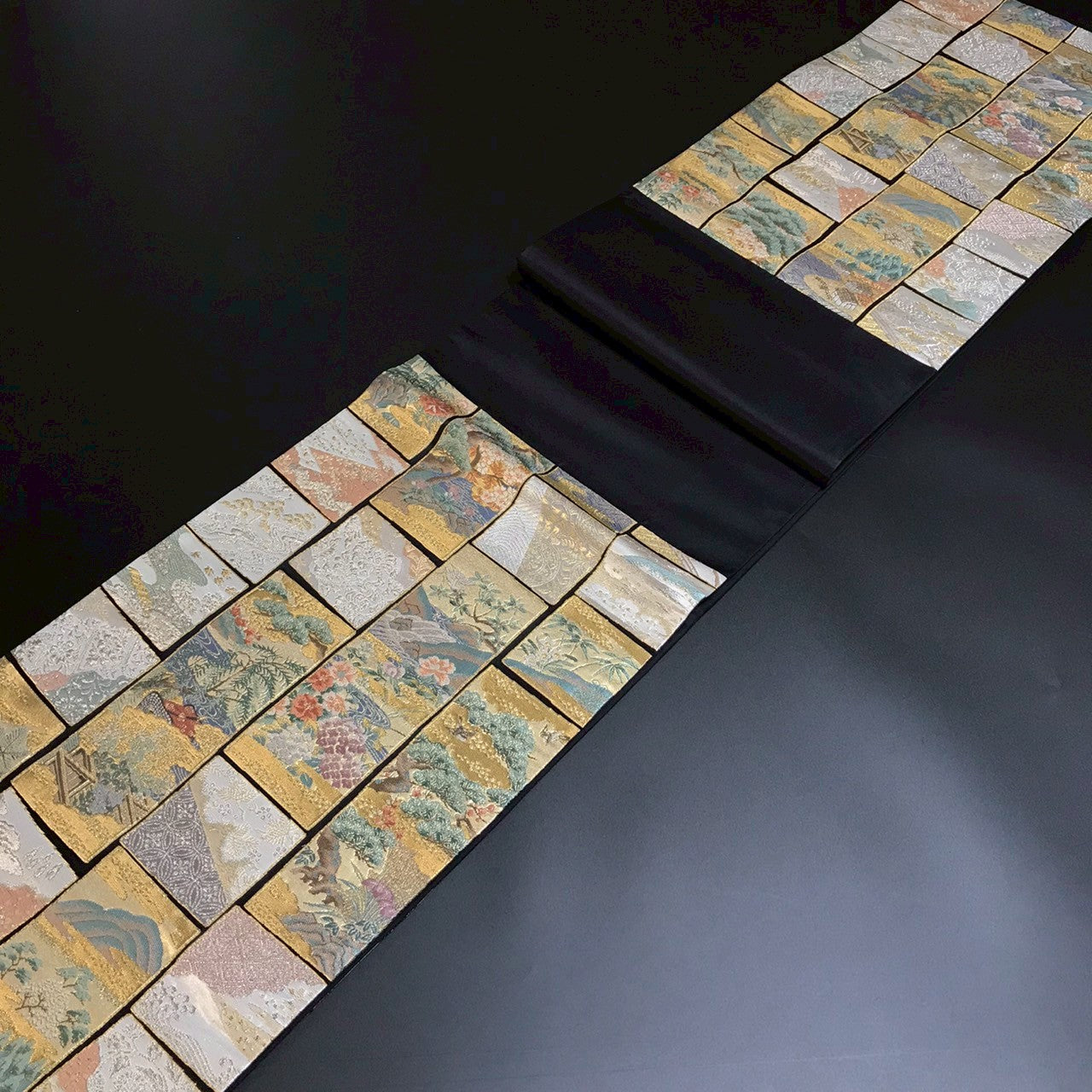 7086# Japanese Vintage Fukuro Obi Belt Kimono Fabric Silk Traditional Black