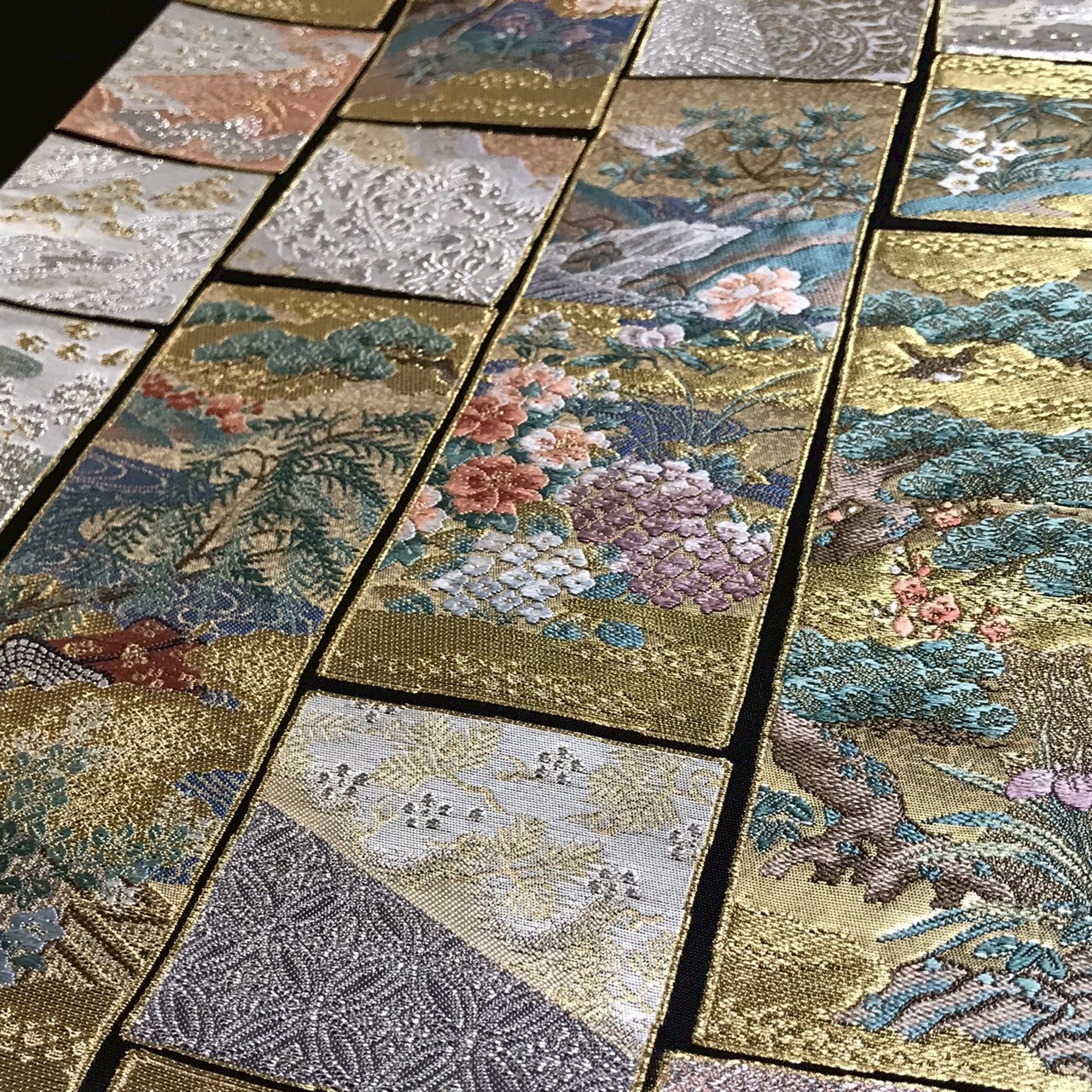 7086# Japanese Vintage Fukuro Obi Belt Kimono Fabric Silk Traditional Black