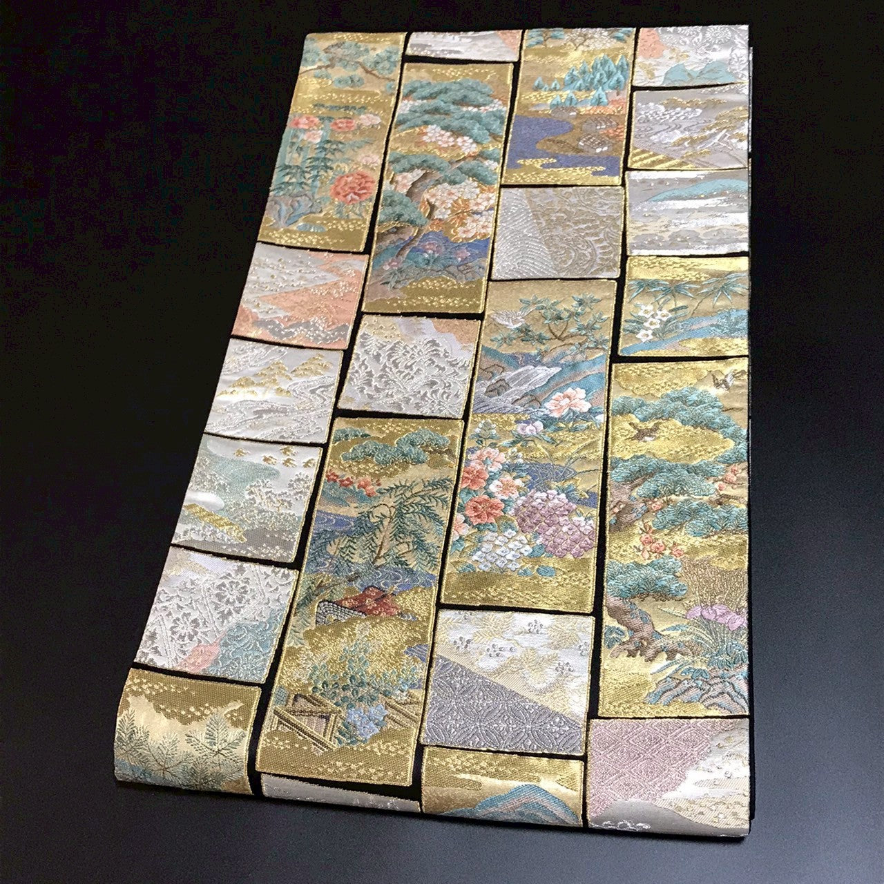 7086# Japanese Vintage Fukuro Obi Belt Kimono Fabric Silk Traditional Black