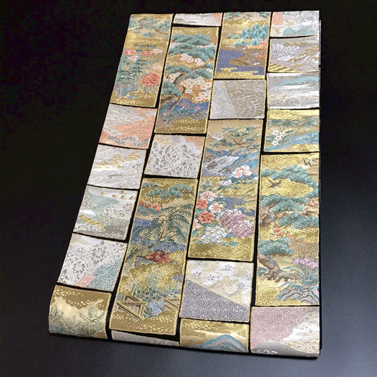 7086# Japanese Vintage Fukuro Obi Belt Kimono Fabric Silk Traditional Black