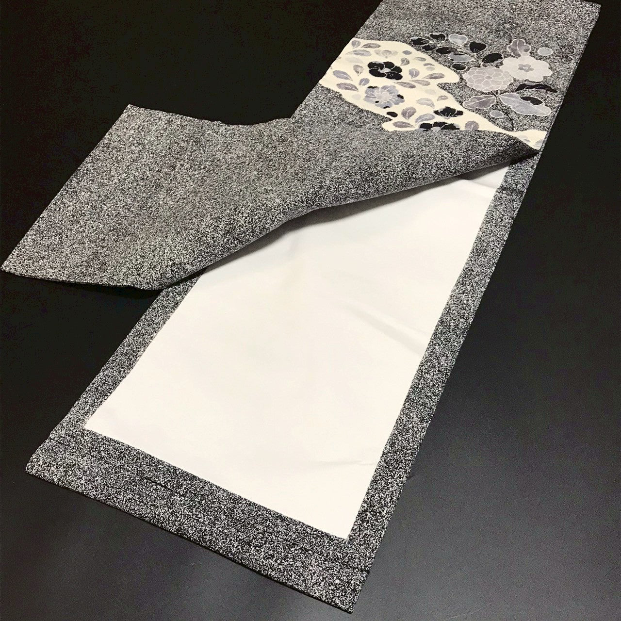 7081# Japanese Vintage Nagoya Obi Belt Kimono Fabric Silk Traditional black