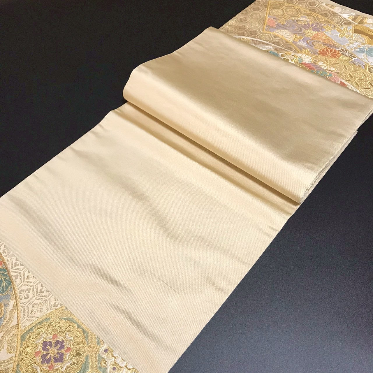 7089# Japanese Vintage Fukuro Obi Belt Kimono Fabric Silk Traditional Gold