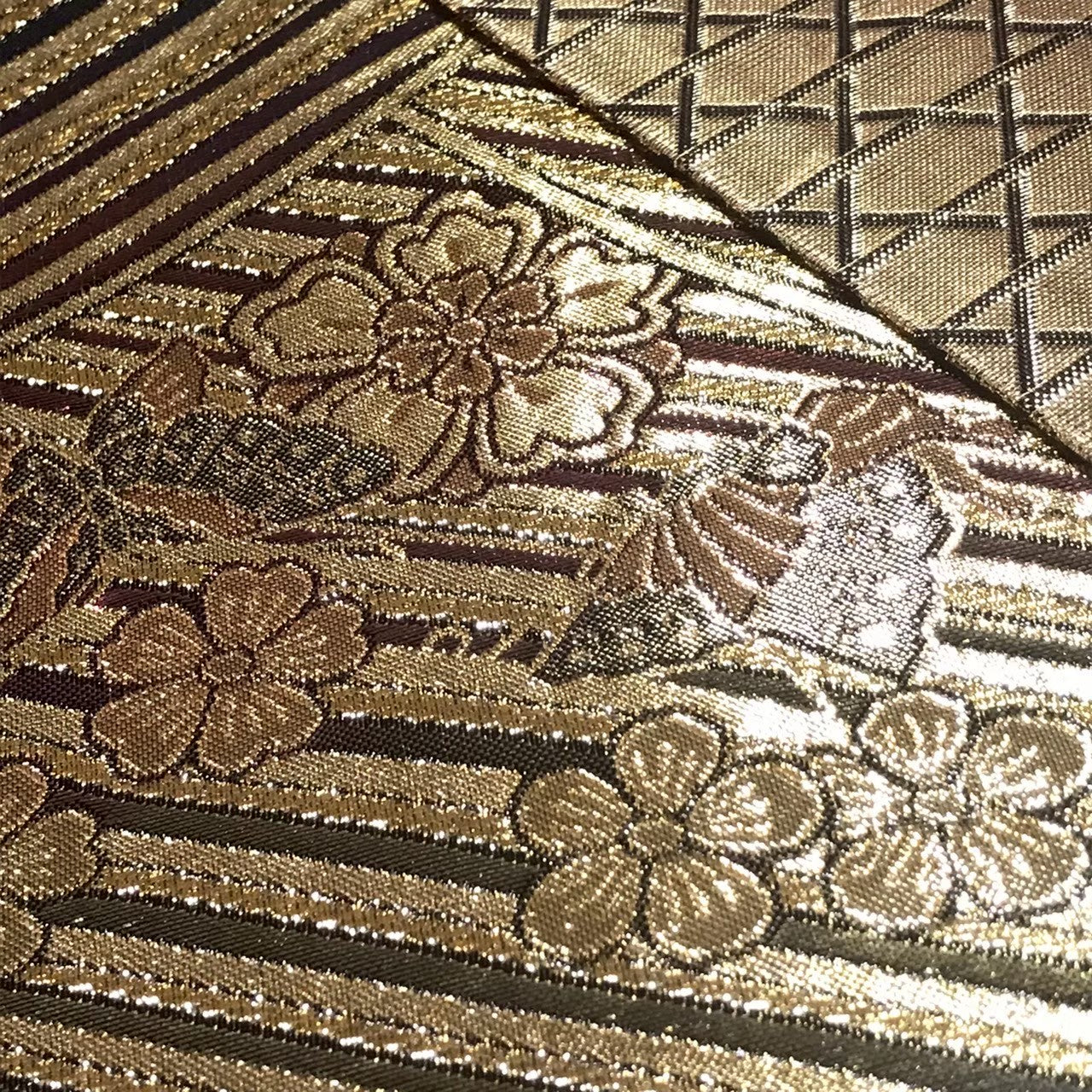 7190# Japanese Vintage Fukuro Obi Belt Kimono Fabric Silk Traditional Black