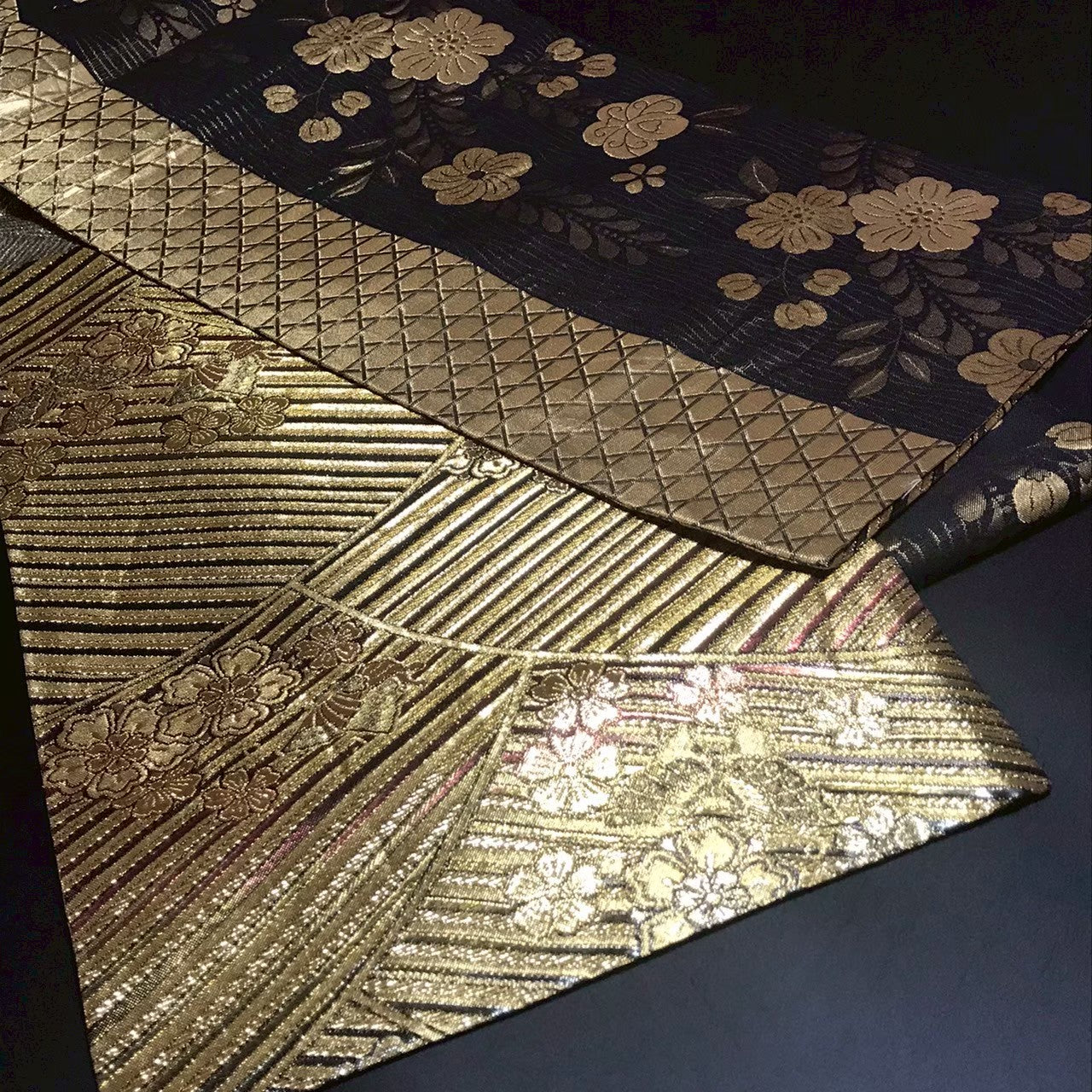 7190# Japanese Vintage Fukuro Obi Belt Kimono Fabric Silk Traditional Black