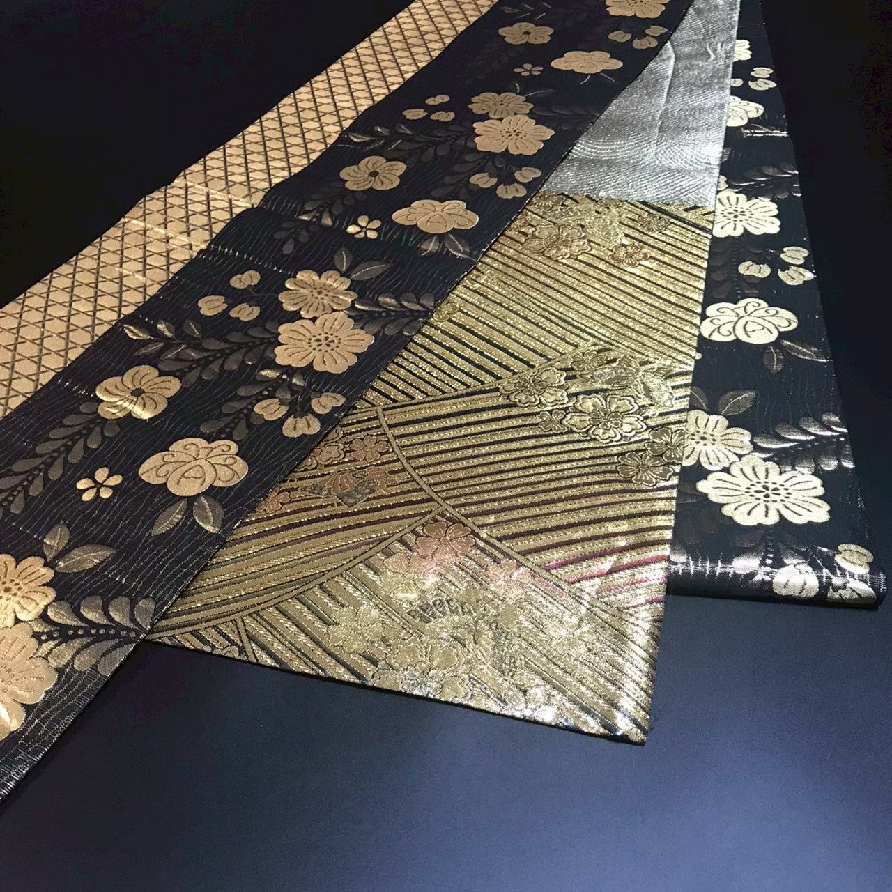 7190# Japanese Vintage Fukuro Obi Belt Kimono Fabric Silk Traditional Black