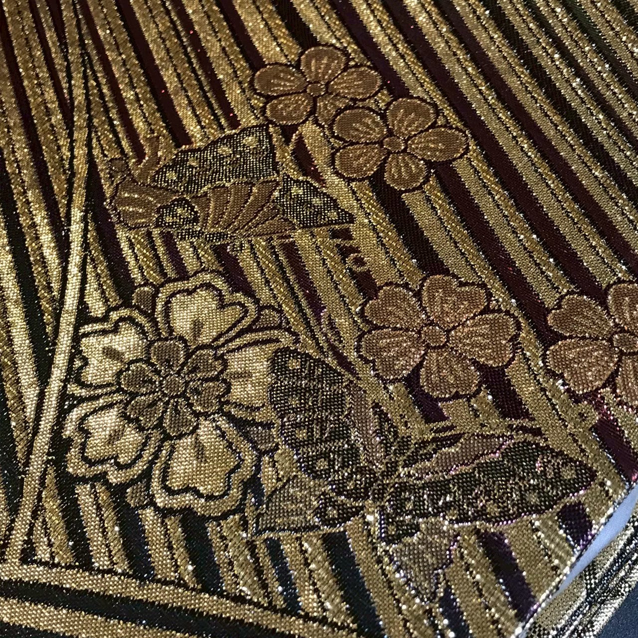 7190# Japanese Vintage Fukuro Obi Belt Kimono Fabric Silk Traditional Black