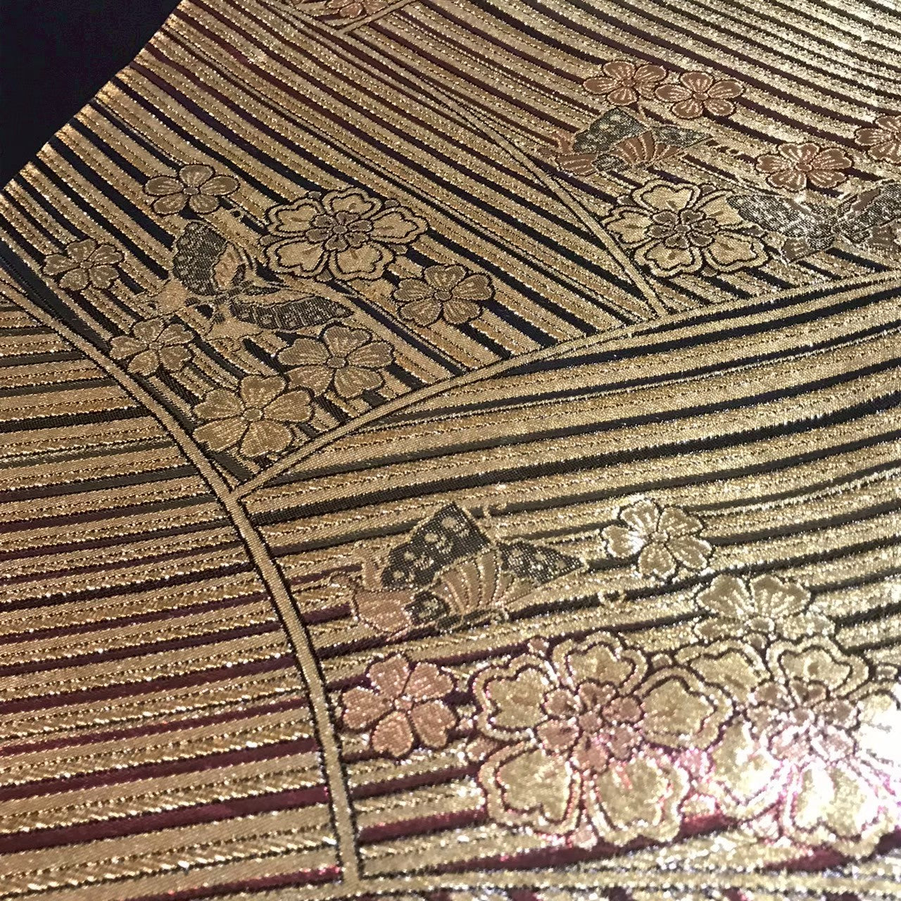 7190# Japanese Vintage Fukuro Obi Belt Kimono Fabric Silk Traditional Black