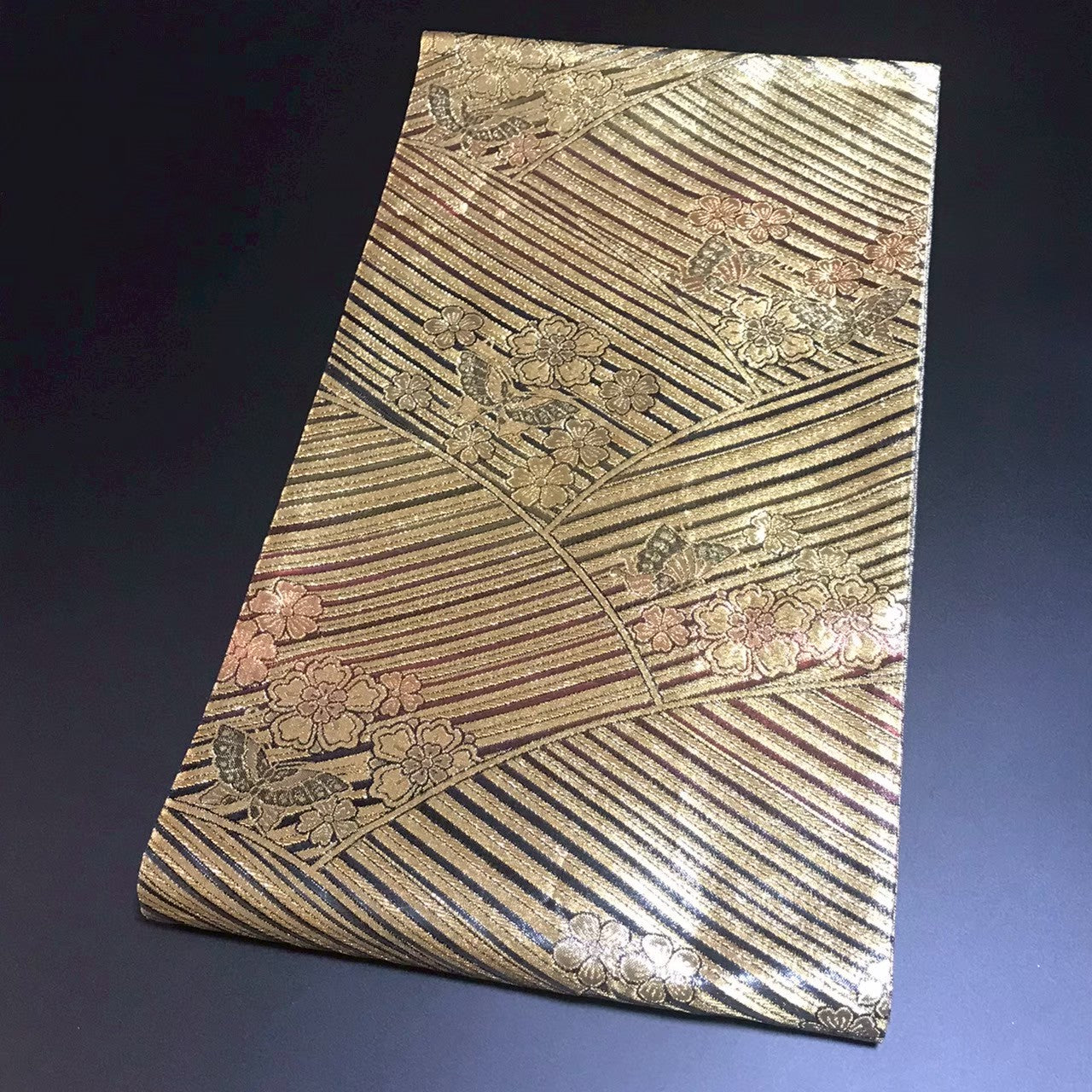 7190# Japanese Vintage Fukuro Obi Belt Kimono Fabric Silk Traditional Black