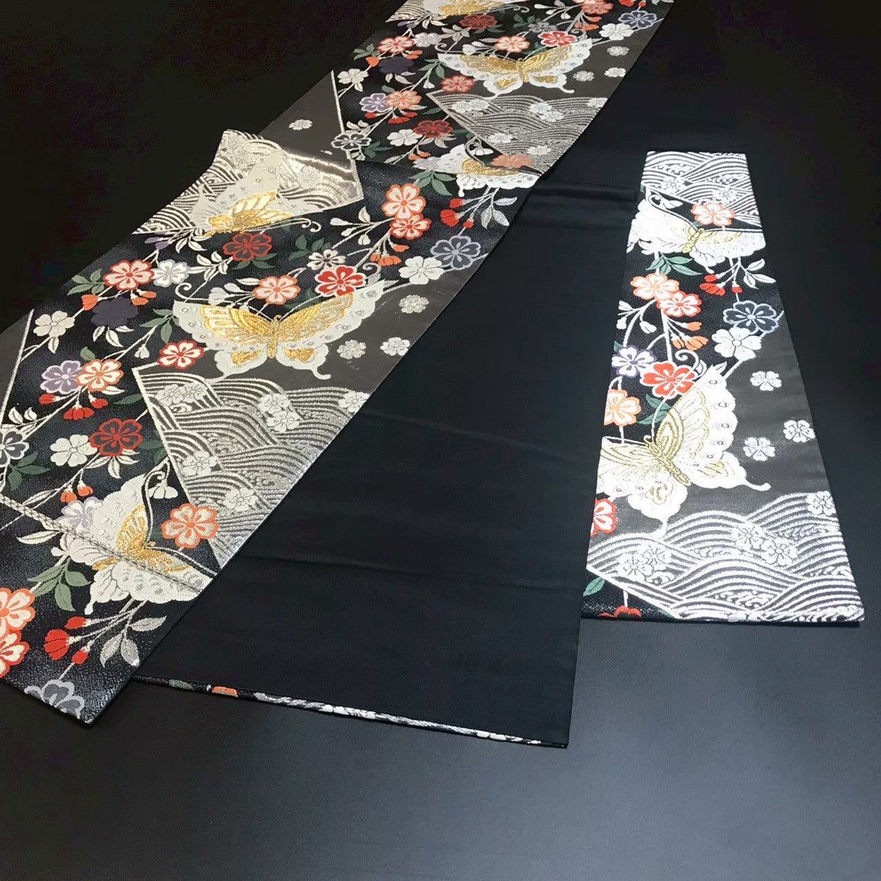 7191# Japanese Vintage Fukuro Obi Belt Kimono Fabric Silk Traditional Embroidery