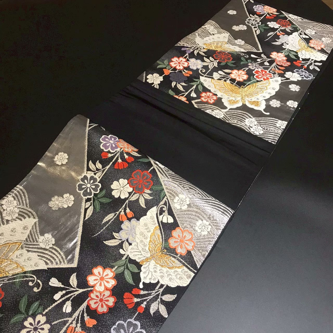 7191# Japanese Vintage Fukuro Obi Belt Kimono Fabric Silk Traditional Embroidery