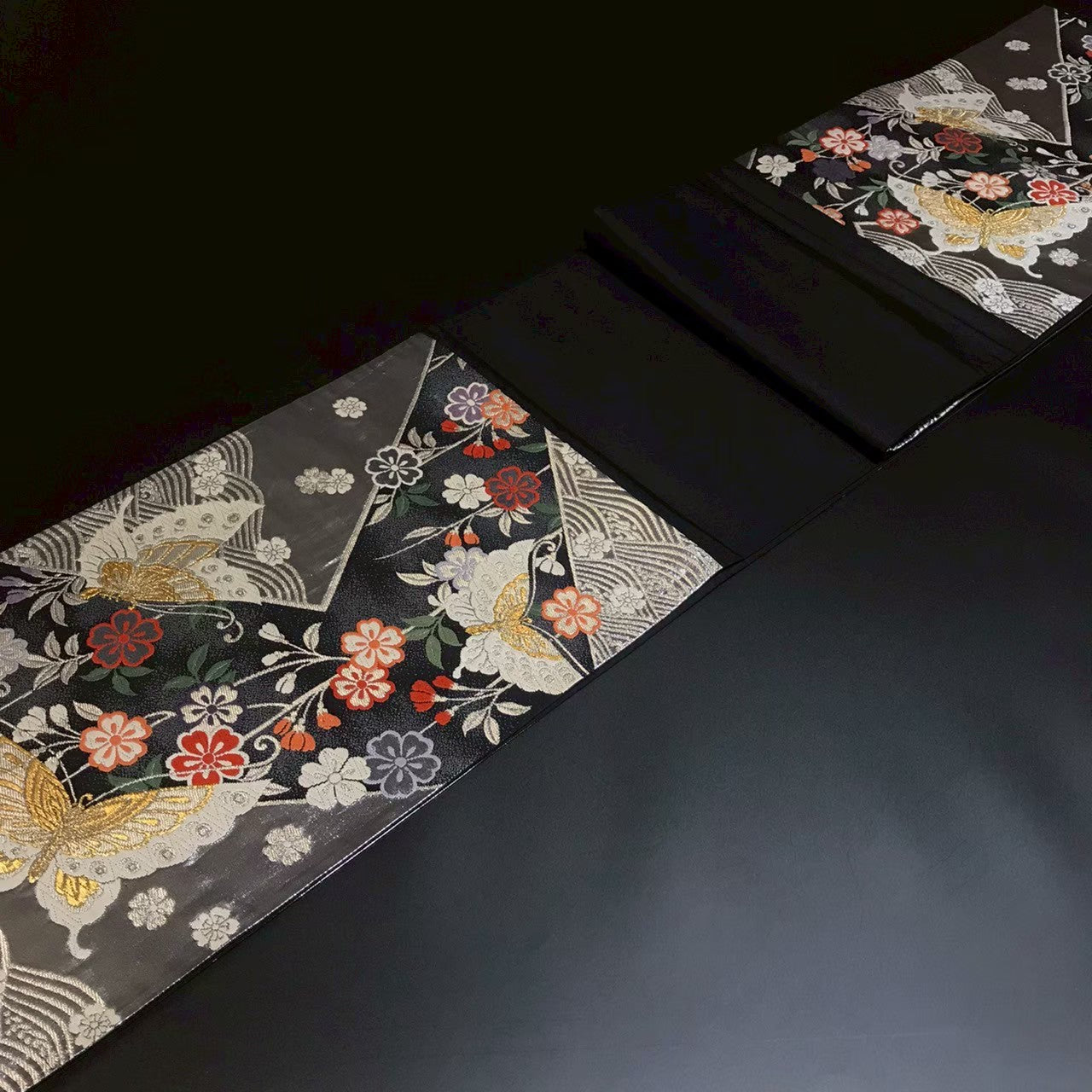 7191# Japanese Vintage Fukuro Obi Belt Kimono Fabric Silk Traditional Embroidery