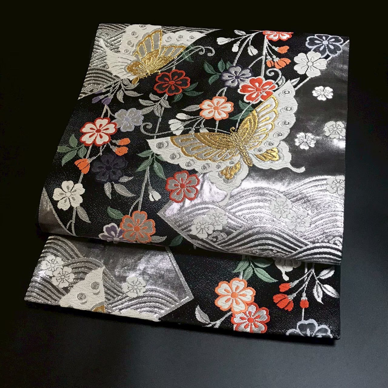 7191# Japanese Vintage Fukuro Obi Belt Kimono Fabric Silk Traditional Embroidery