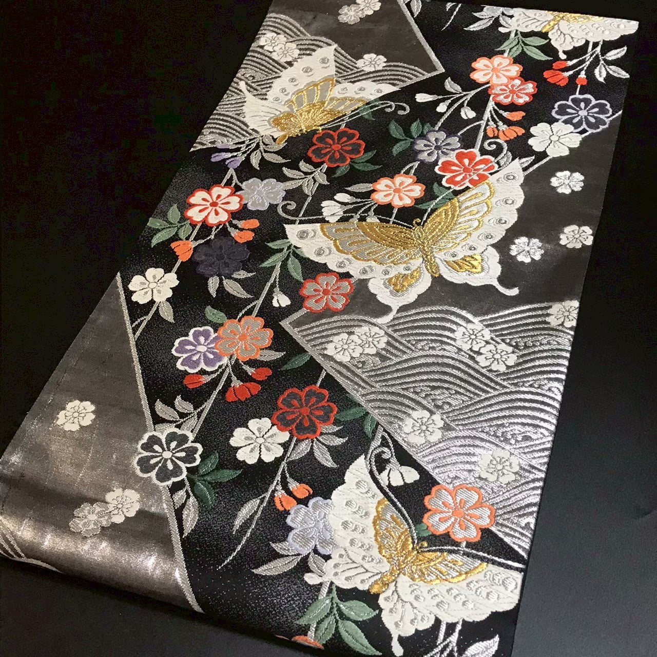 7191# Japanese Vintage Fukuro Obi Belt Kimono Fabric Silk Traditional Embroidery