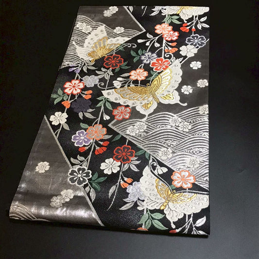 7191# Japanese Vintage Fukuro Obi Belt Kimono Fabric Silk Traditional Embroidery