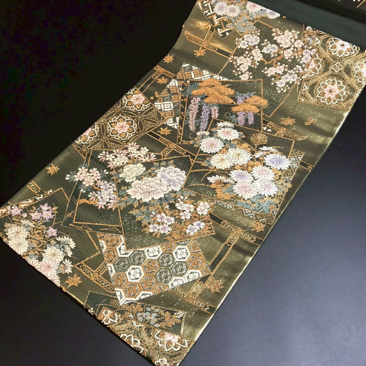 7194# Japanese Vintage Fukuro Obi Belt Kimono Fabric Silk Traditional