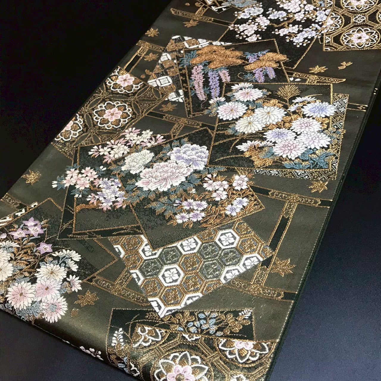 7194# Japanese Vintage Fukuro Obi Belt Kimono Fabric Silk Traditional