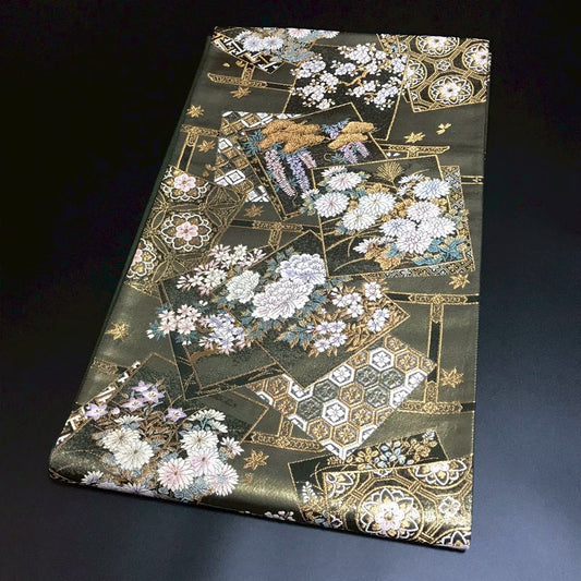 7194# Japanese Vintage Fukuro Obi Belt Kimono Fabric Silk Traditional