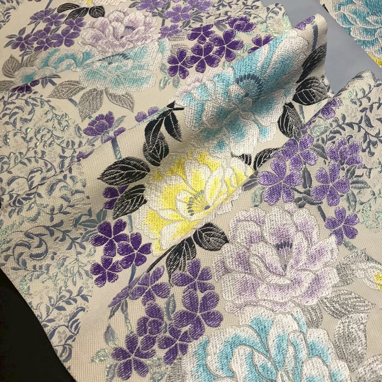 7199# Japanese Vintage Fukuro Obi Belt Kimono Fabric Silk Traditional Embroidery