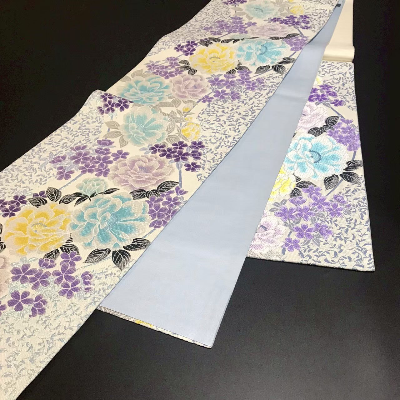 7199# Japanese Vintage Fukuro Obi Belt Kimono Fabric Silk Traditional Embroidery