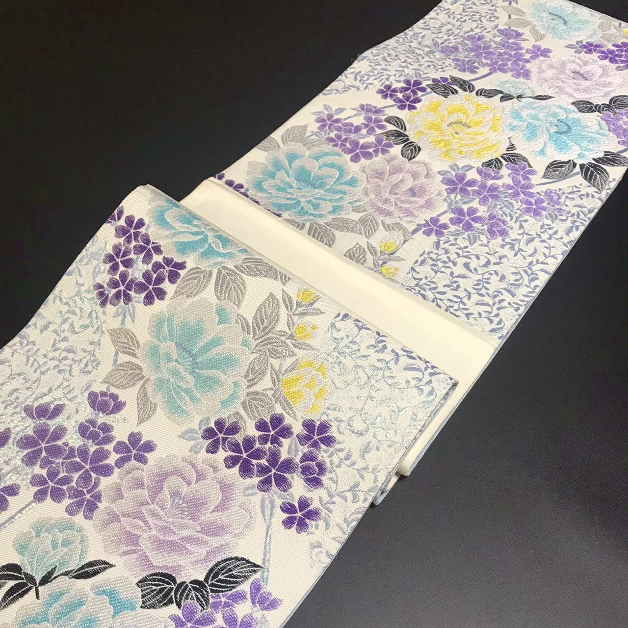 7199# Japanese Vintage Fukuro Obi Belt Kimono Fabric Silk Traditional Embroidery