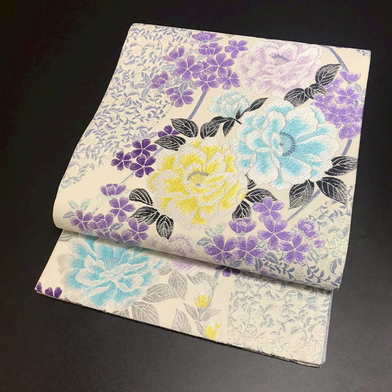 7199# Japanese Vintage Fukuro Obi Belt Kimono Fabric Silk Traditional Embroidery