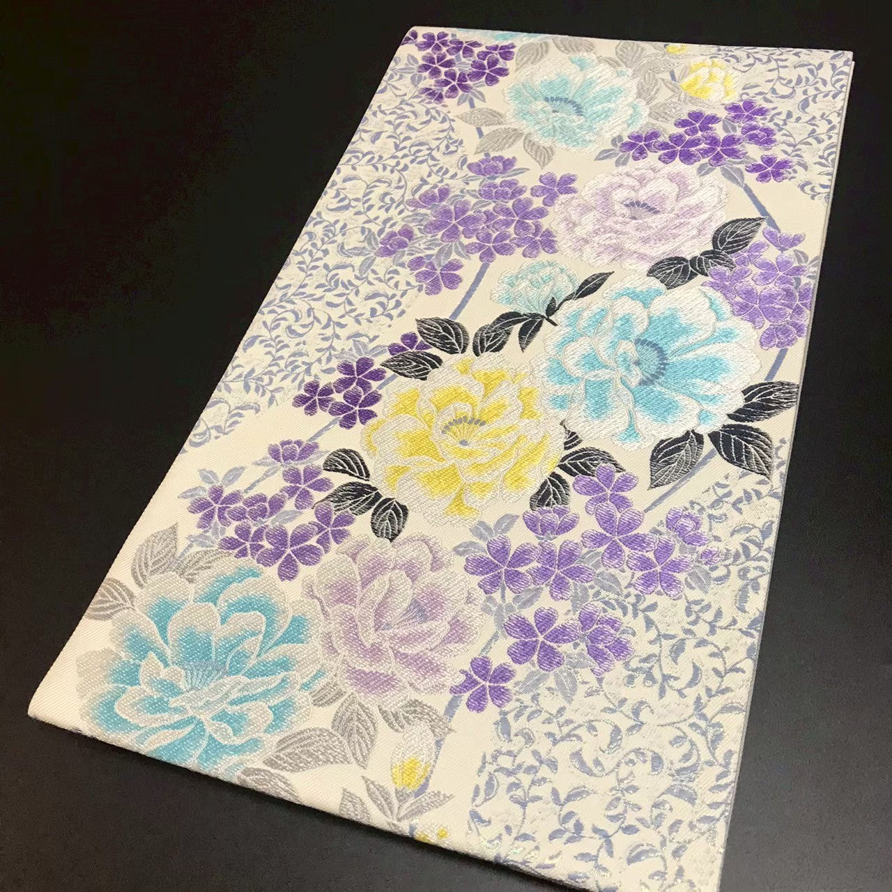 7199# Japanese Vintage Fukuro Obi Belt Kimono Fabric Silk Traditional Embroidery