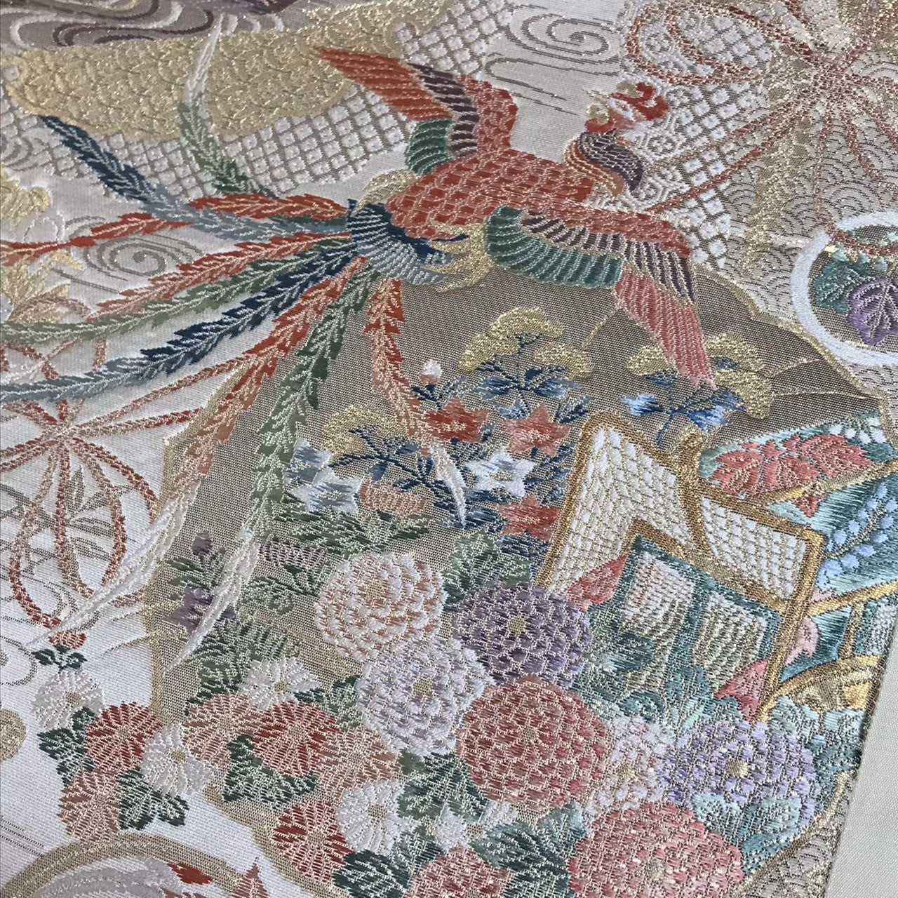 7200# Japanese Vintage Fukuro Obi Belt Kimono Fabric Silk Traditional Gold