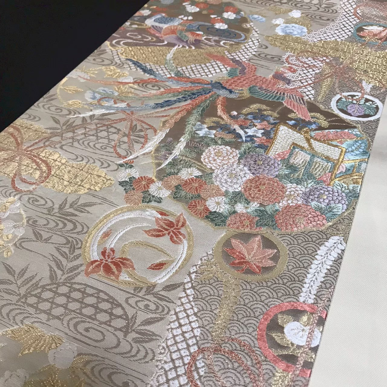 7200# Japanese Vintage Fukuro Obi Belt Kimono Fabric Silk Traditional Gold