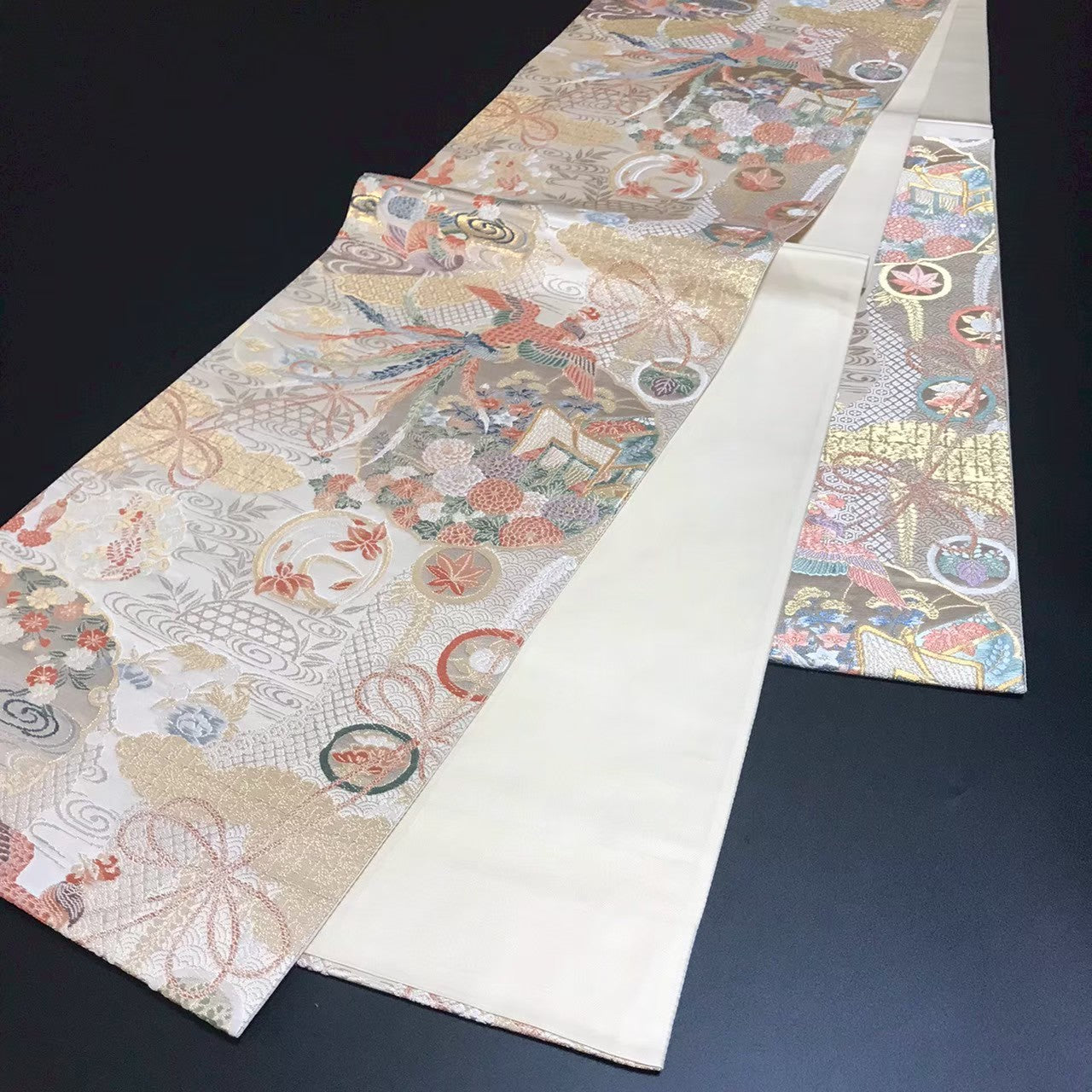 7200# Japanese Vintage Fukuro Obi Belt Kimono Fabric Silk Traditional Gold