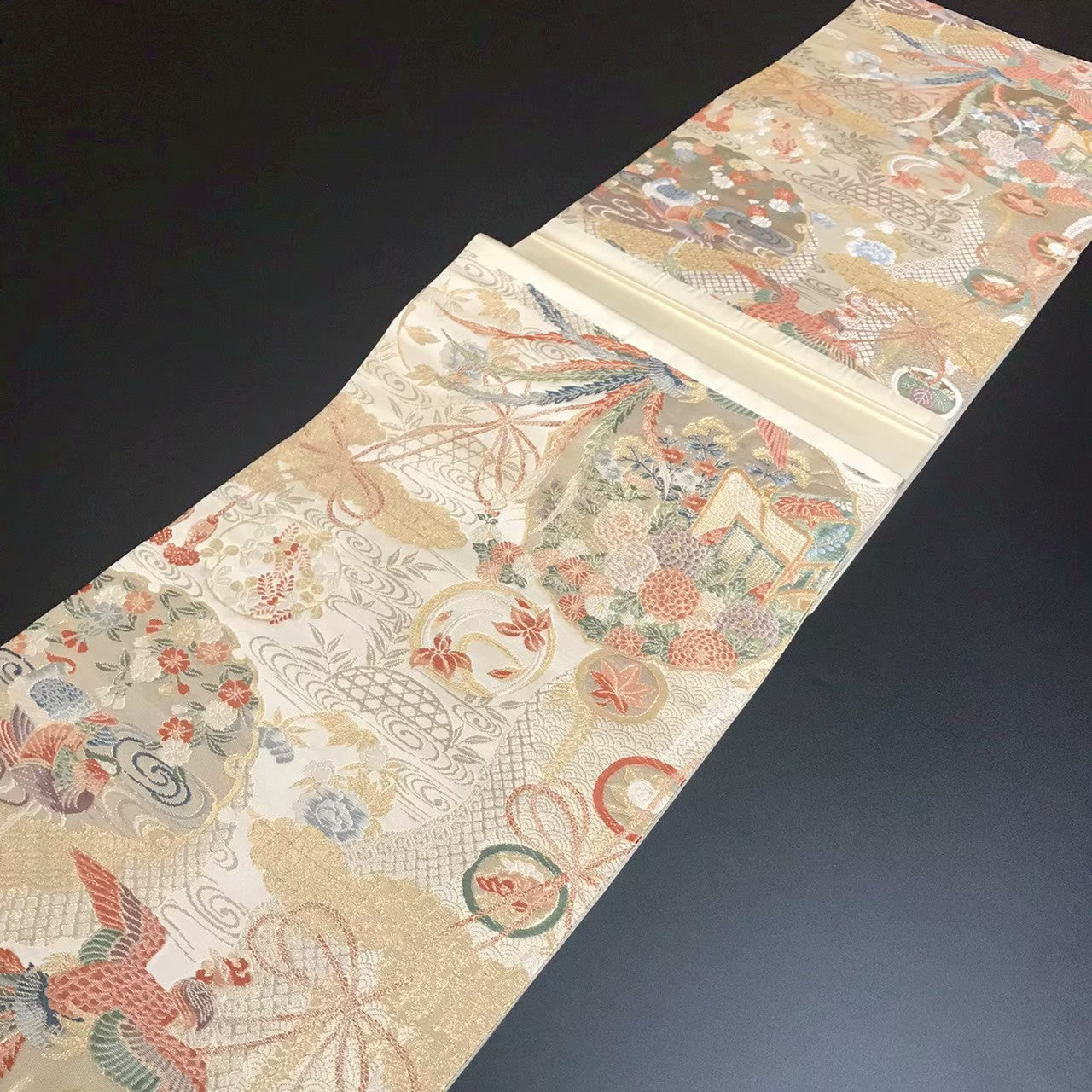 7200# Japanese Vintage Fukuro Obi Belt Kimono Fabric Silk Traditional Gold