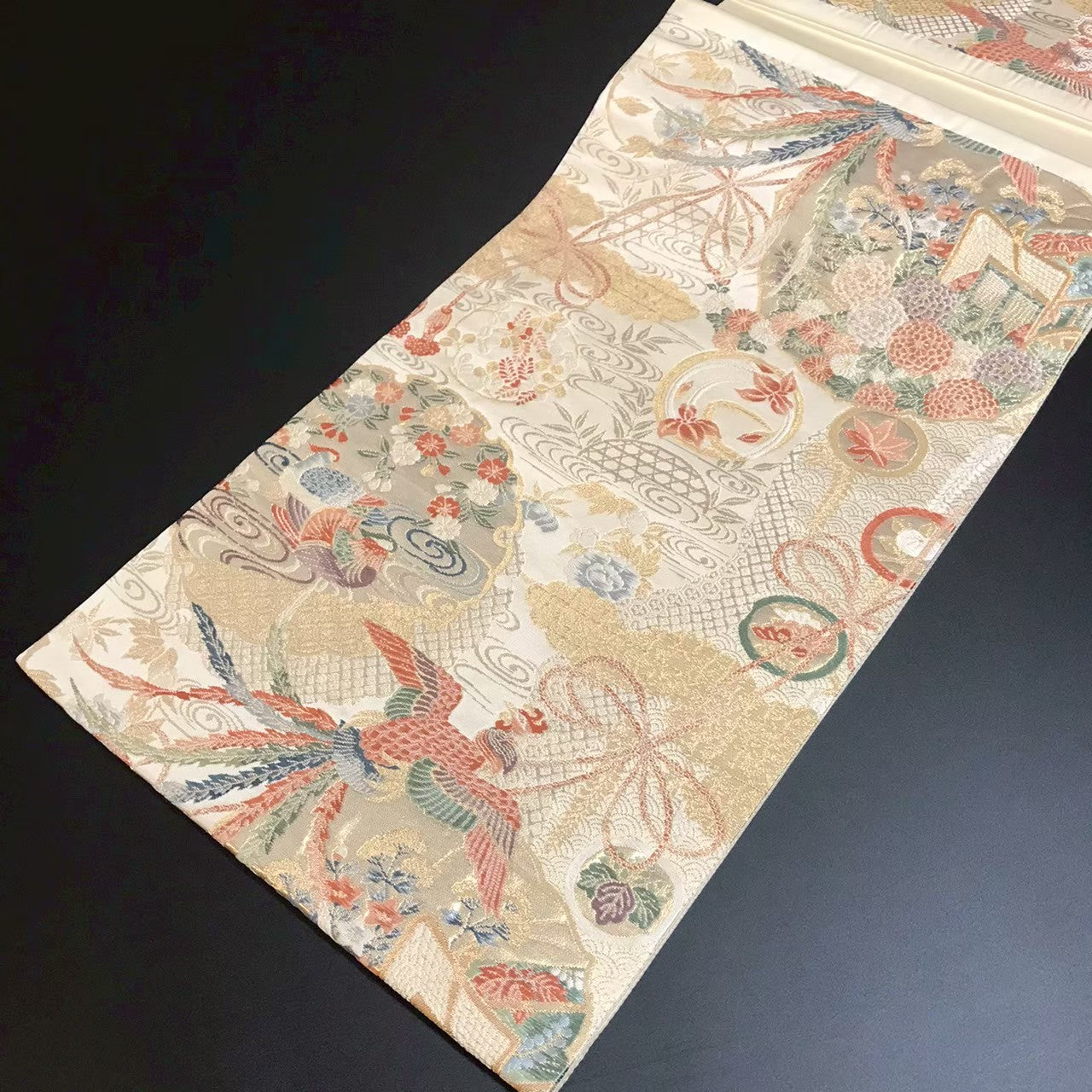 7200# Japanese Vintage Fukuro Obi Belt Kimono Fabric Silk Traditional Gold