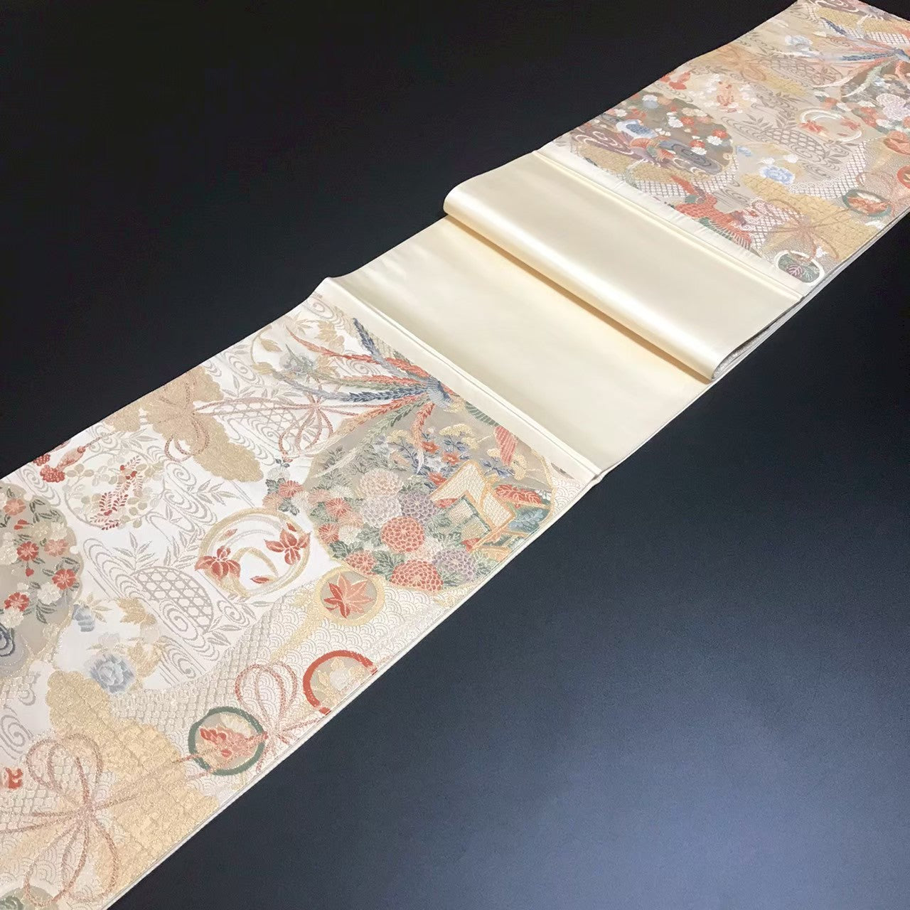 7200# Japanese Vintage Fukuro Obi Belt Kimono Fabric Silk Traditional Gold