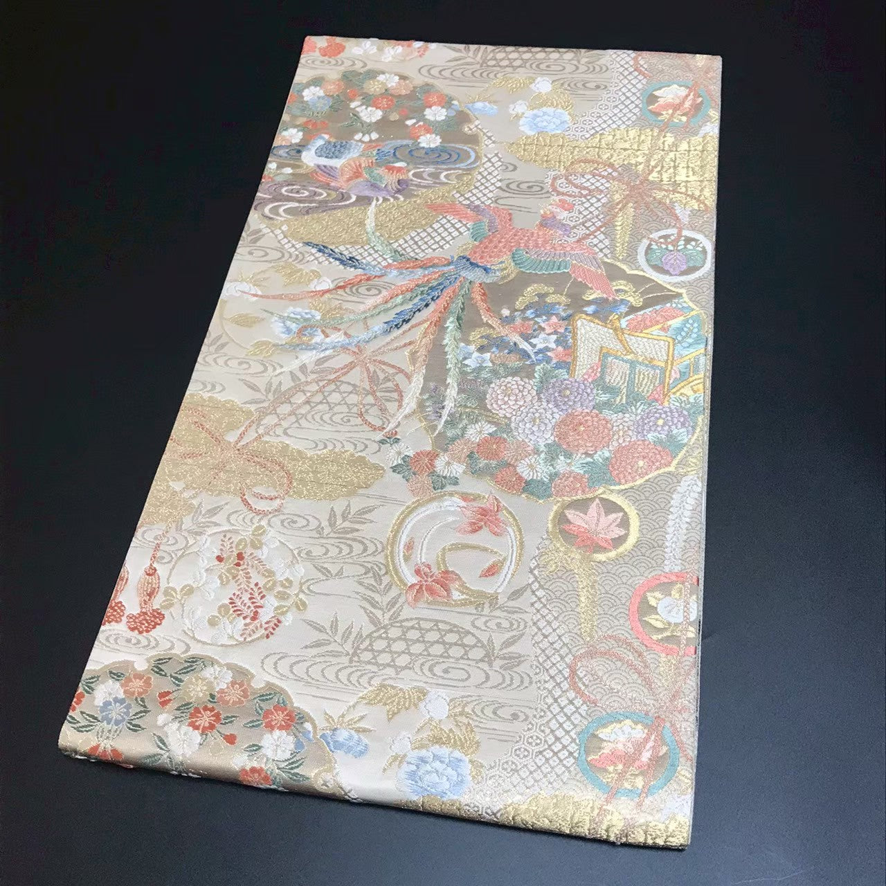 7200# Japanese Vintage Fukuro Obi Belt Kimono Fabric Silk Traditional Gold