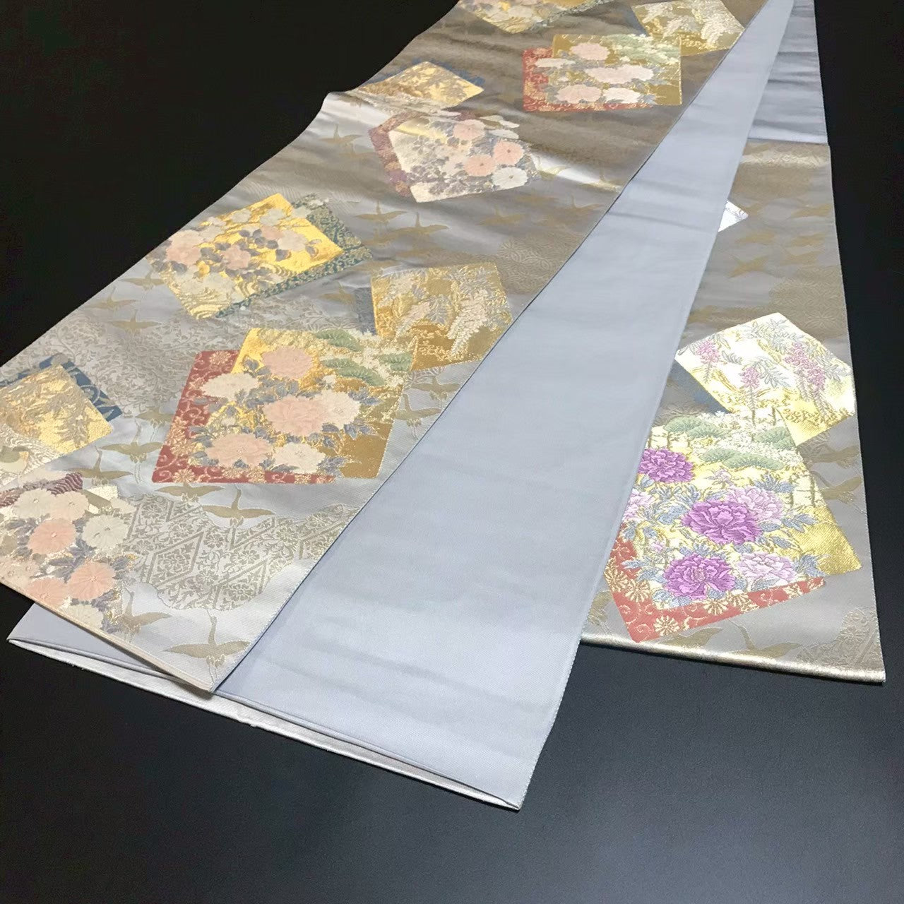 7203# Japanese Vintage Fukuro Obi Belt Kimono Fabric Silk Traditional