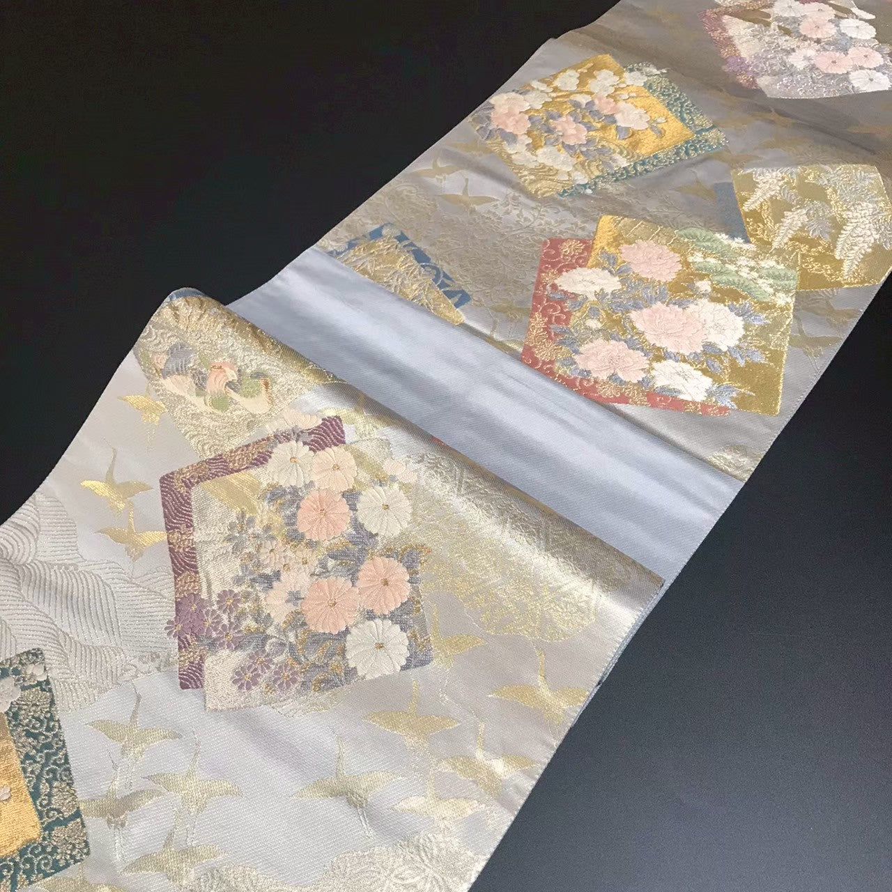 7203# Japanese Vintage Fukuro Obi Belt Kimono Fabric Silk Traditional