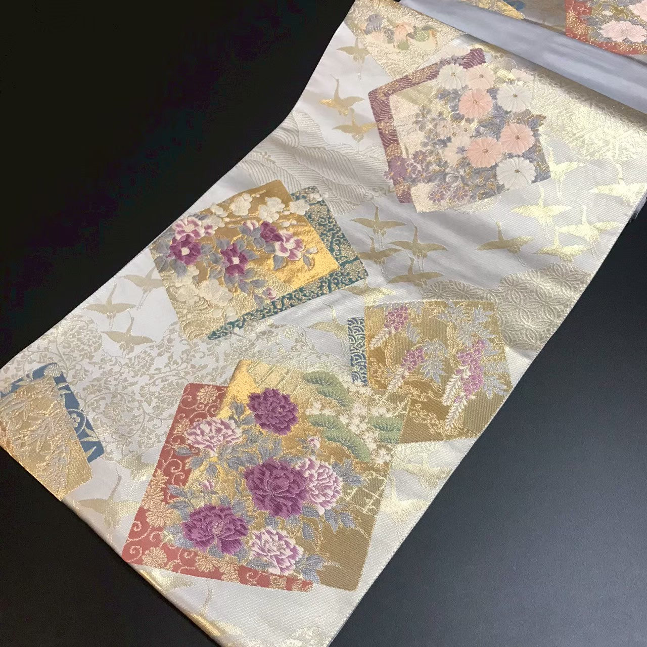 7203# Japanese Vintage Fukuro Obi Belt Kimono Fabric Silk Traditional