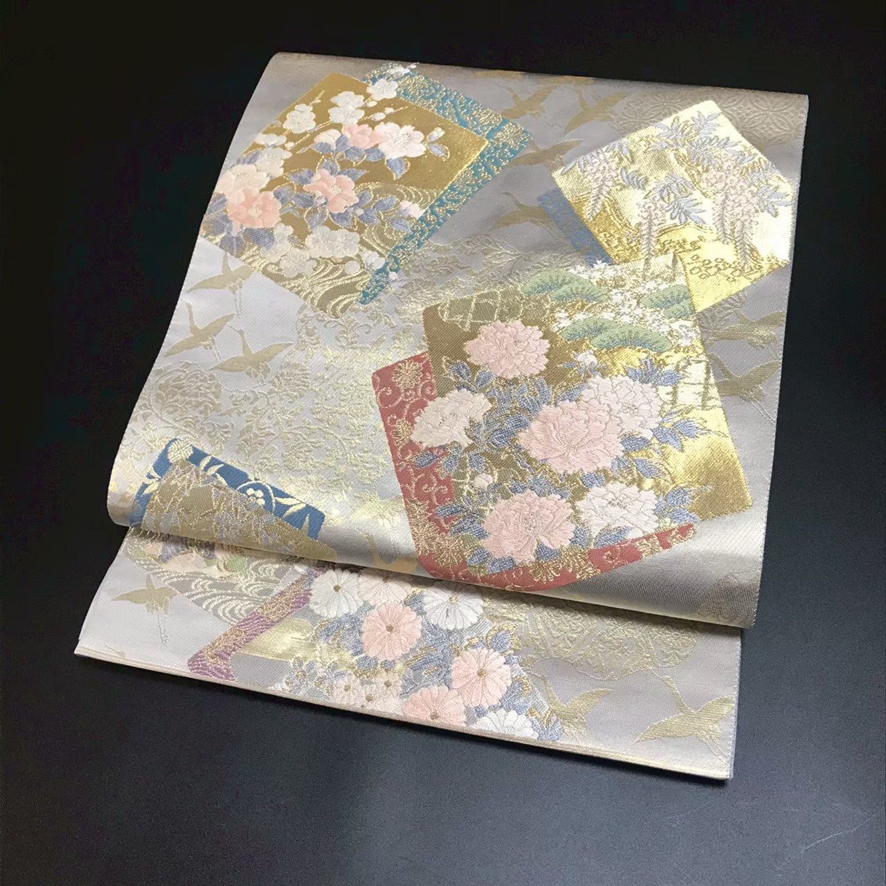 7203# Japanese Vintage Fukuro Obi Belt Kimono Fabric Silk Traditional