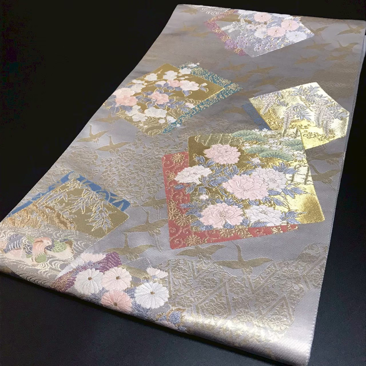 7203# Japanese Vintage Fukuro Obi Belt Kimono Fabric Silk Traditional