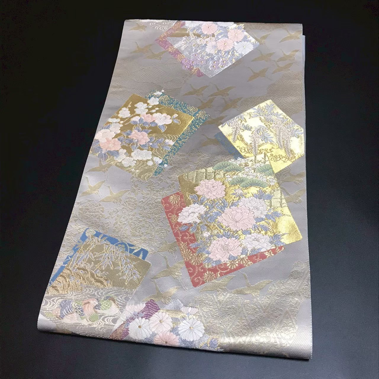 7203# Japanese Vintage Fukuro Obi Belt Kimono Fabric Silk Traditional