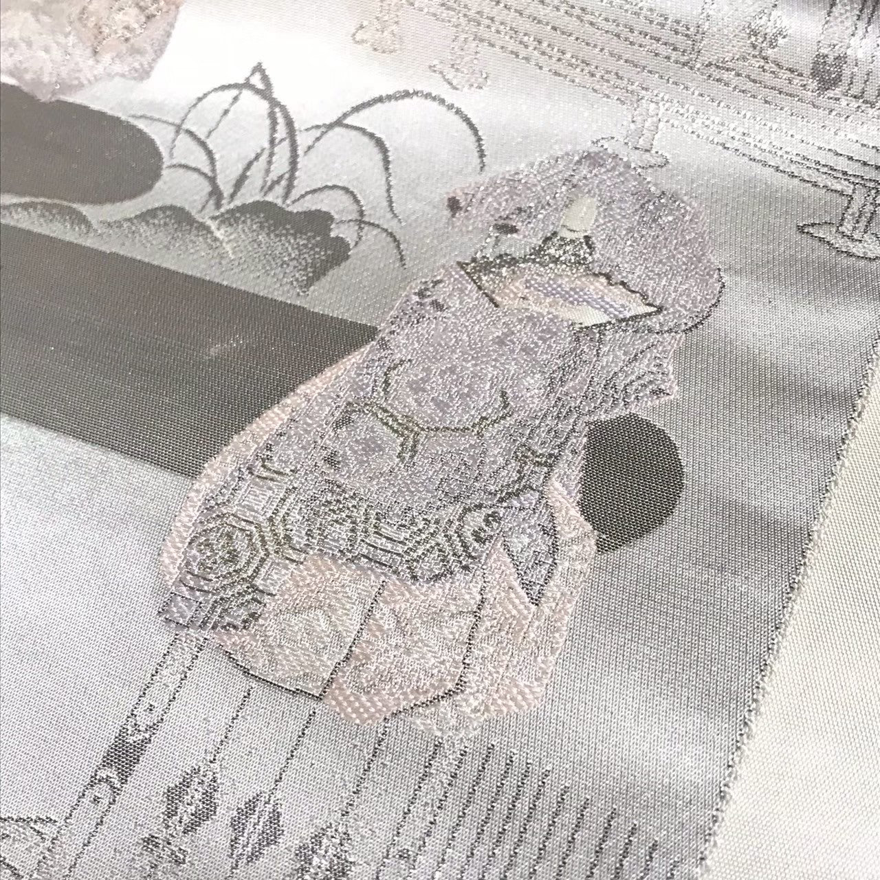 7204# Japanese Vintage Fukuro Obi Belt Kimono Fabric Silk Traditional Silver