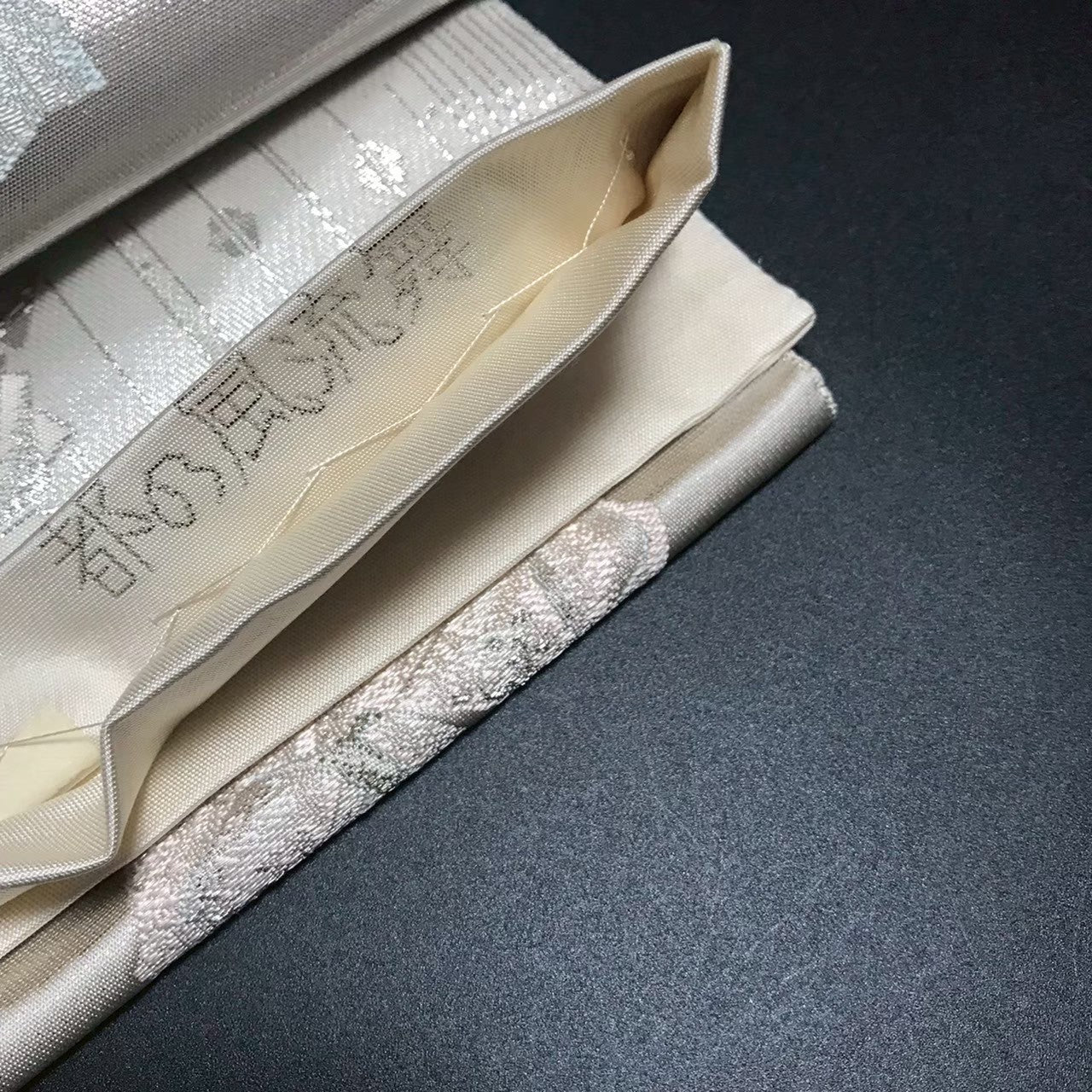 7204# Japanese Vintage Fukuro Obi Belt Kimono Fabric Silk Traditional Silver