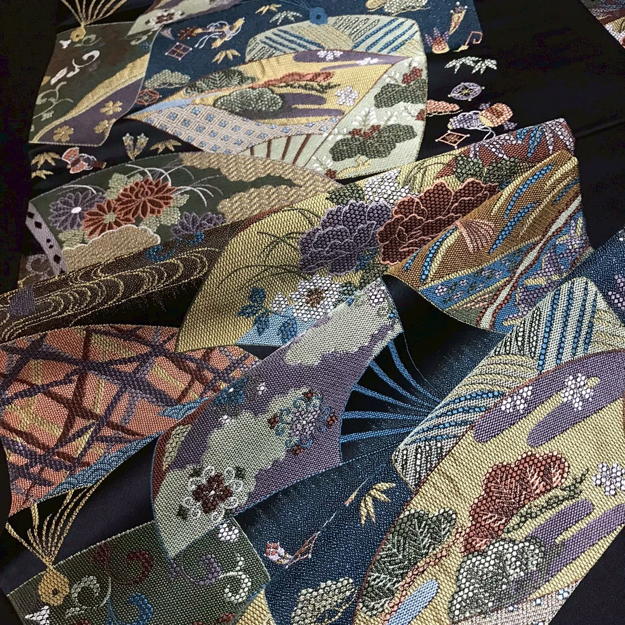 7205# Japanese Vintage Fukuro Obi Belt Kimono Fabric Silk Traditional Black