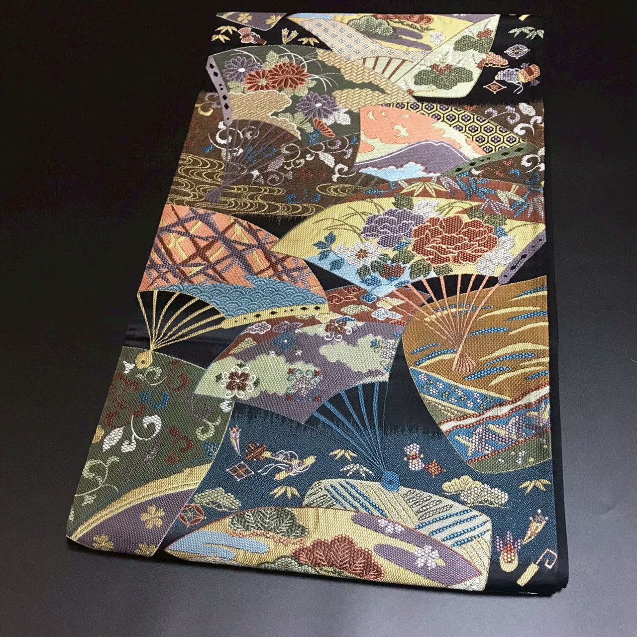 7205# Japanese Vintage Fukuro Obi Belt Kimono Fabric Silk Traditional Black