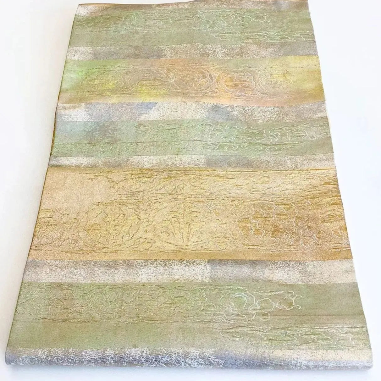 5687# Japanese Vintage Nagoya Obi Belt Kimono Fabric Silk Traditional Silver