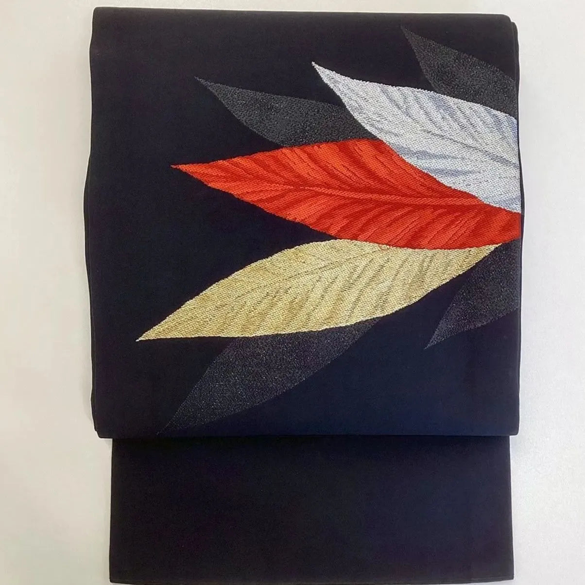 5666# Japanese Vintage Nagoya Obi Belt Kimono Fabric Silk Traditional Black