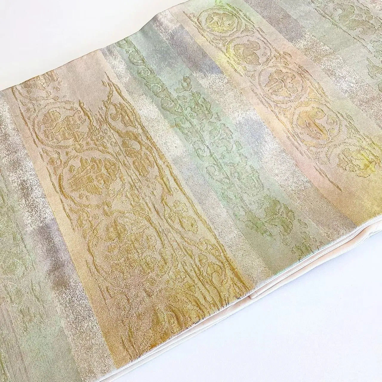 5687# Japanese Vintage Nagoya Obi Belt Kimono Fabric Silk Traditional Silver