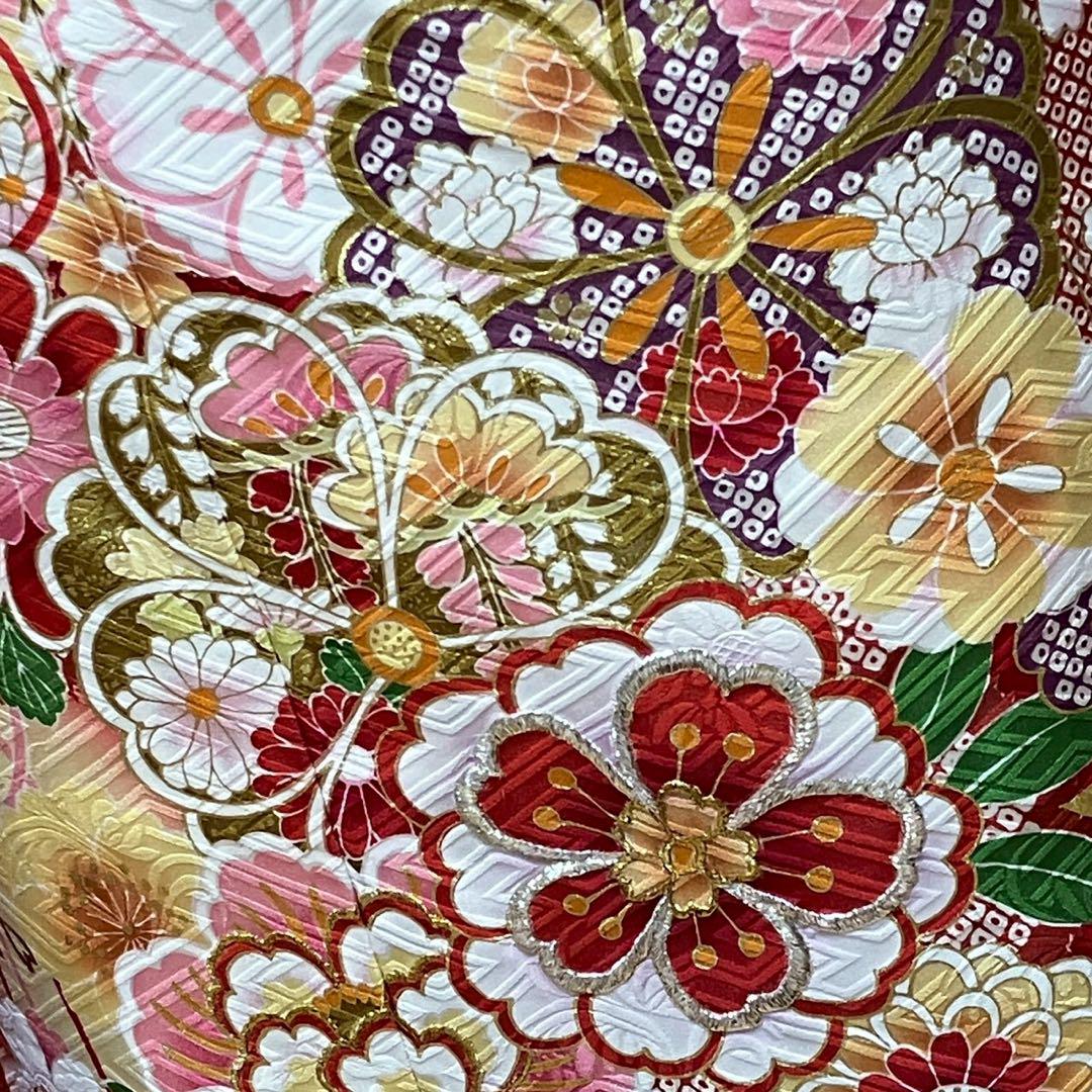 5460# Japanese Vintage Furisode Kimono Obi Obijime Obiage 4-Piece Set Silk Robe