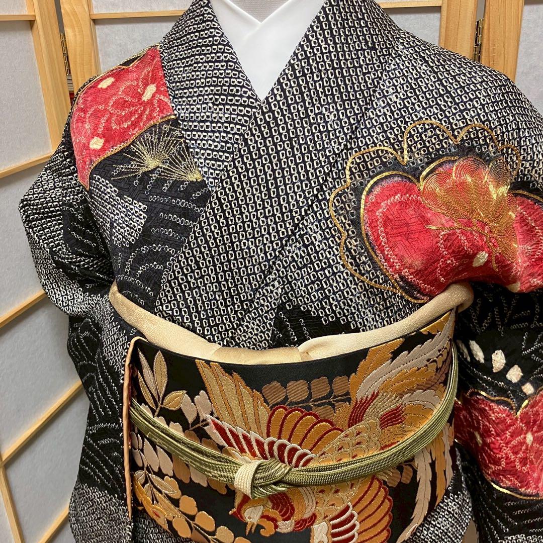4881# Japanese Kimono Vintage Womens Silk Fabric Robe Kimono only sold Shibori